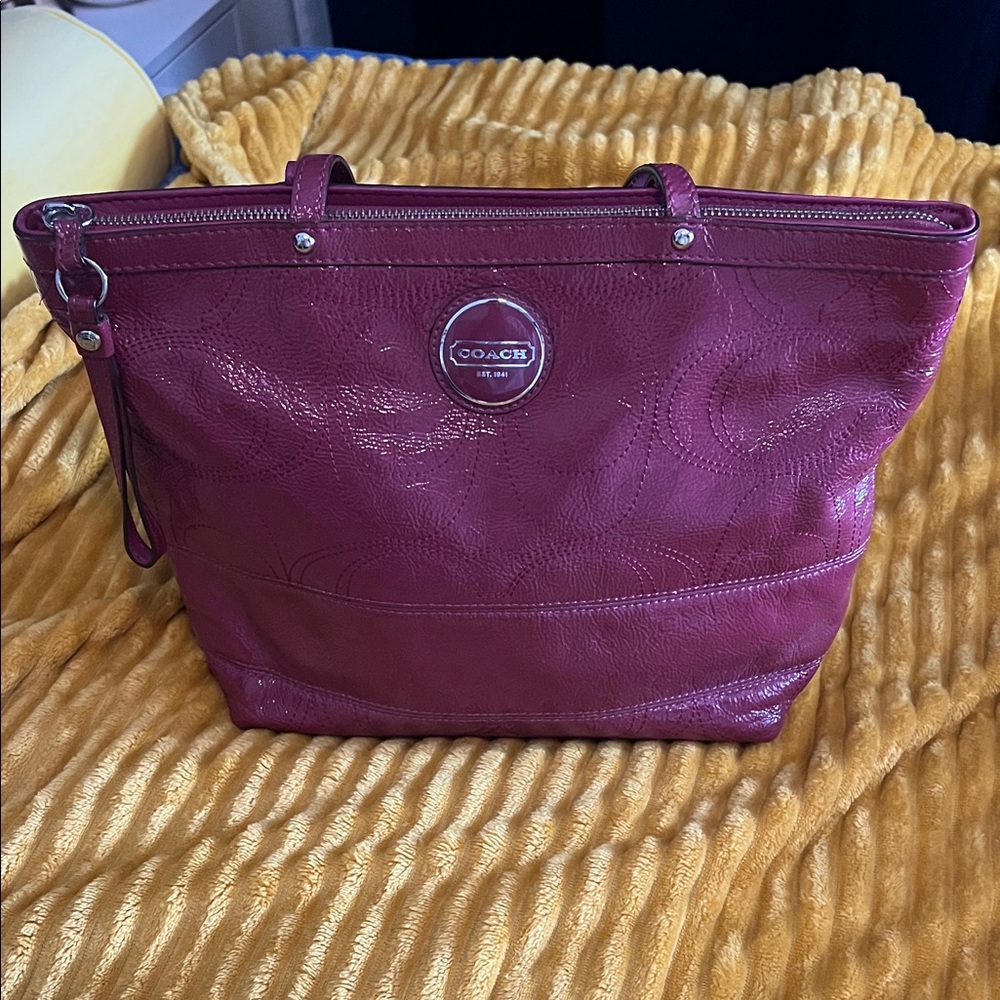 Coach Magenta Embossed Leather Shoulder Bag